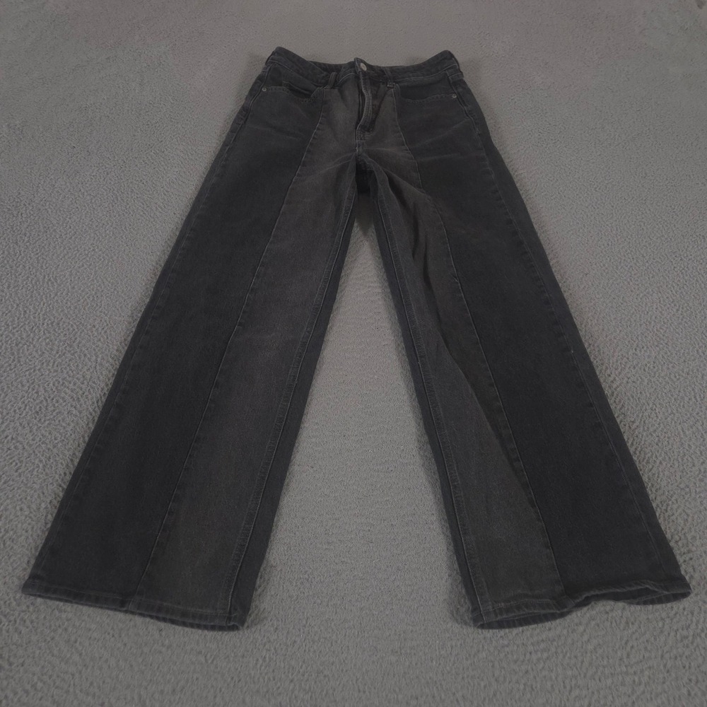 Old Navy Jeans Womens 6 Black Sky-Hi Wide Leg Two-Tone Extra High-Waisted Denim